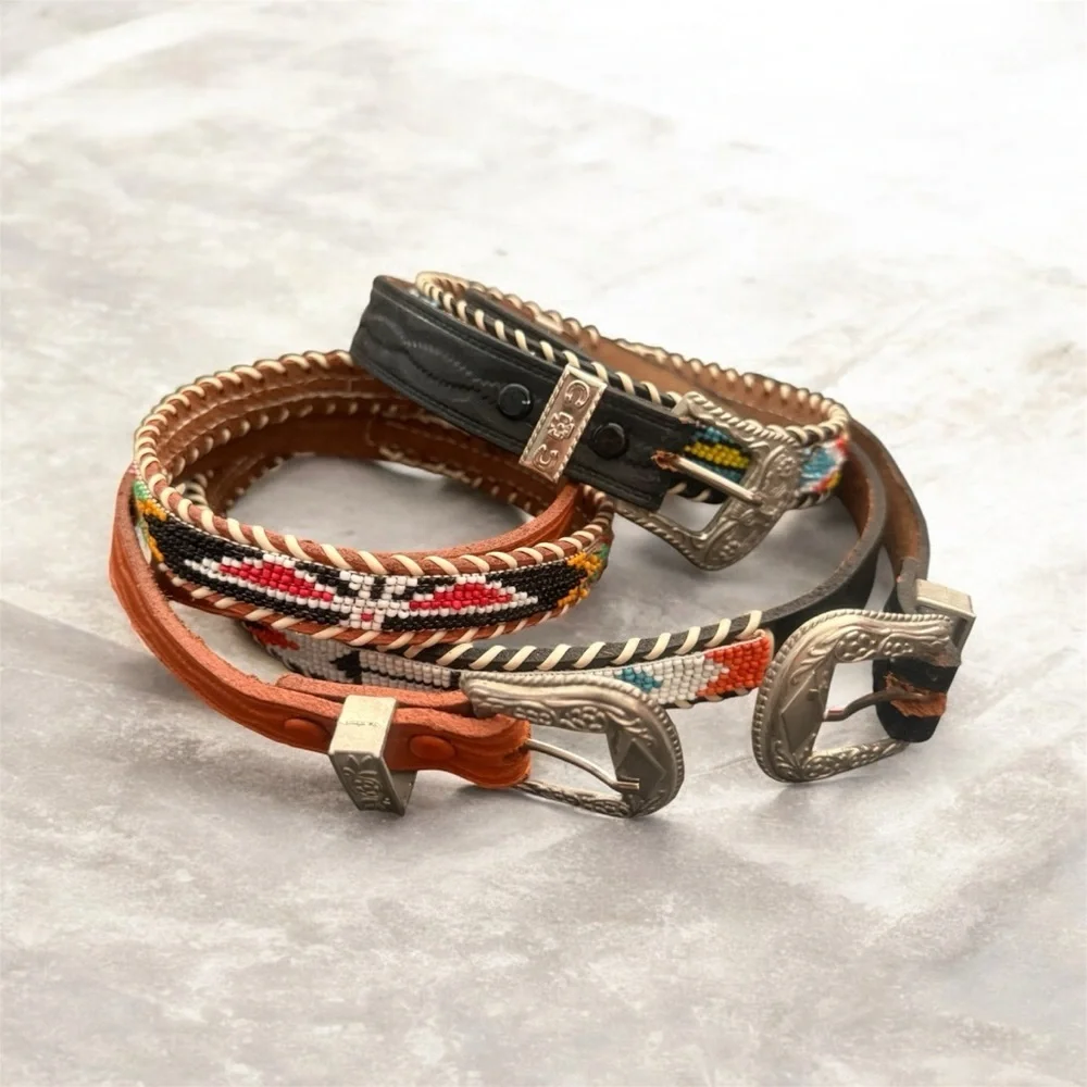 Set of 3 leather western beaded belt size S/M
